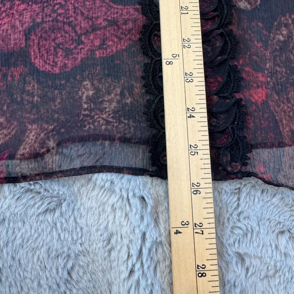 Tahari Women's Sz M Silk Sheer Ruffle Blouse Burgundy Black Victorian Gothic - Picture 12 of 16